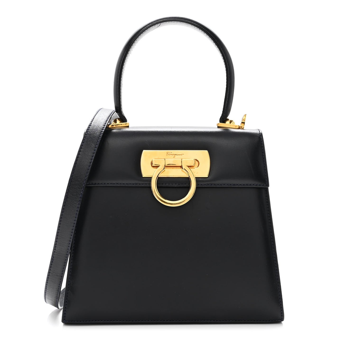 Brushed Off Calfskin Small Iconic Top Handle Bag Navy