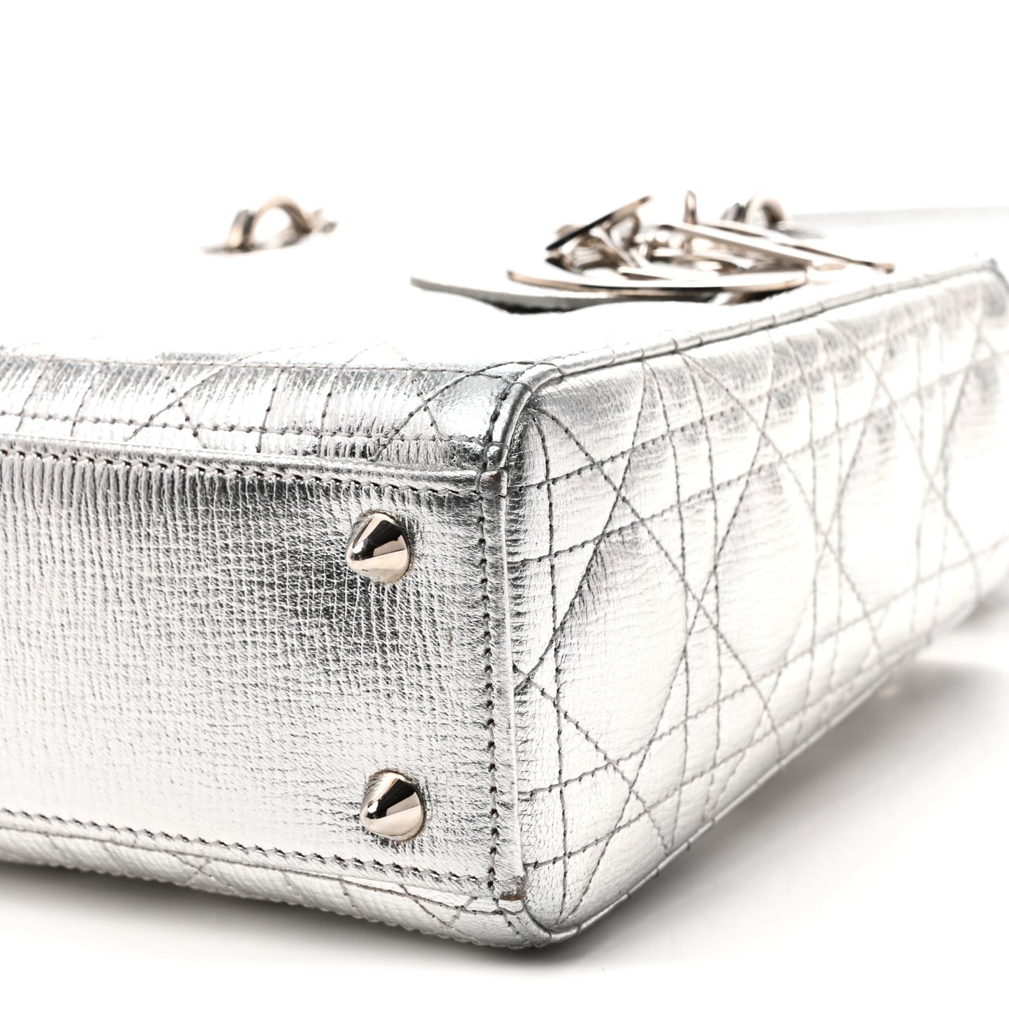 Metallic Grained Calfskin Cannage Small My ABCDior Lady Dior Silver