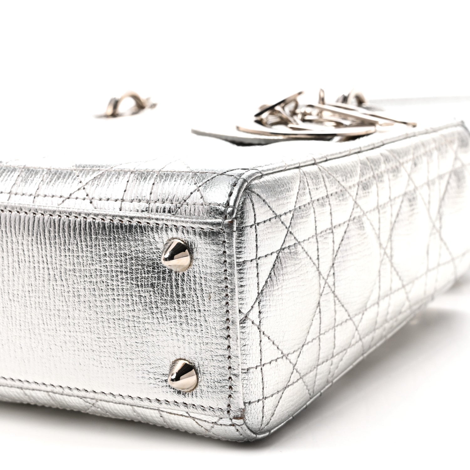 Christian Dior Metallic Grained Calfskin Cannage Small My ABCDior Lady Dior Silver 9 of 9