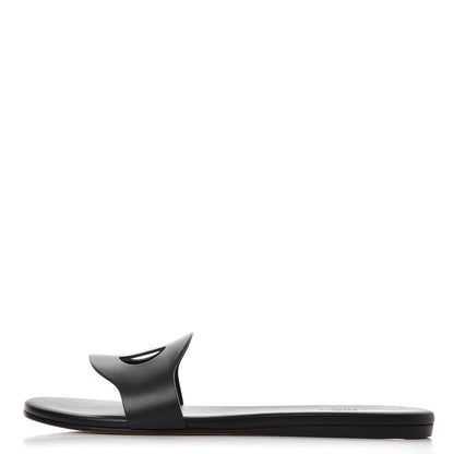 Hermes Calfskin Raw Edge Lisboa Sandals 37 Black 1 of 9