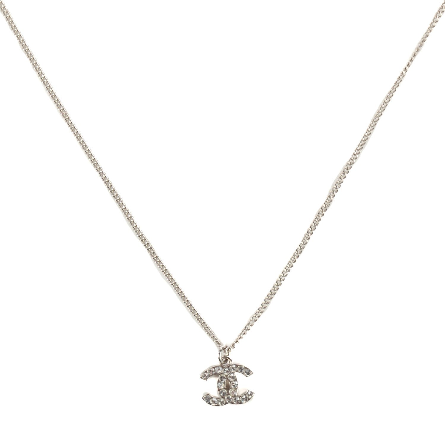 Chanel Crystal Timeless CC Necklace Silver 1 of 6