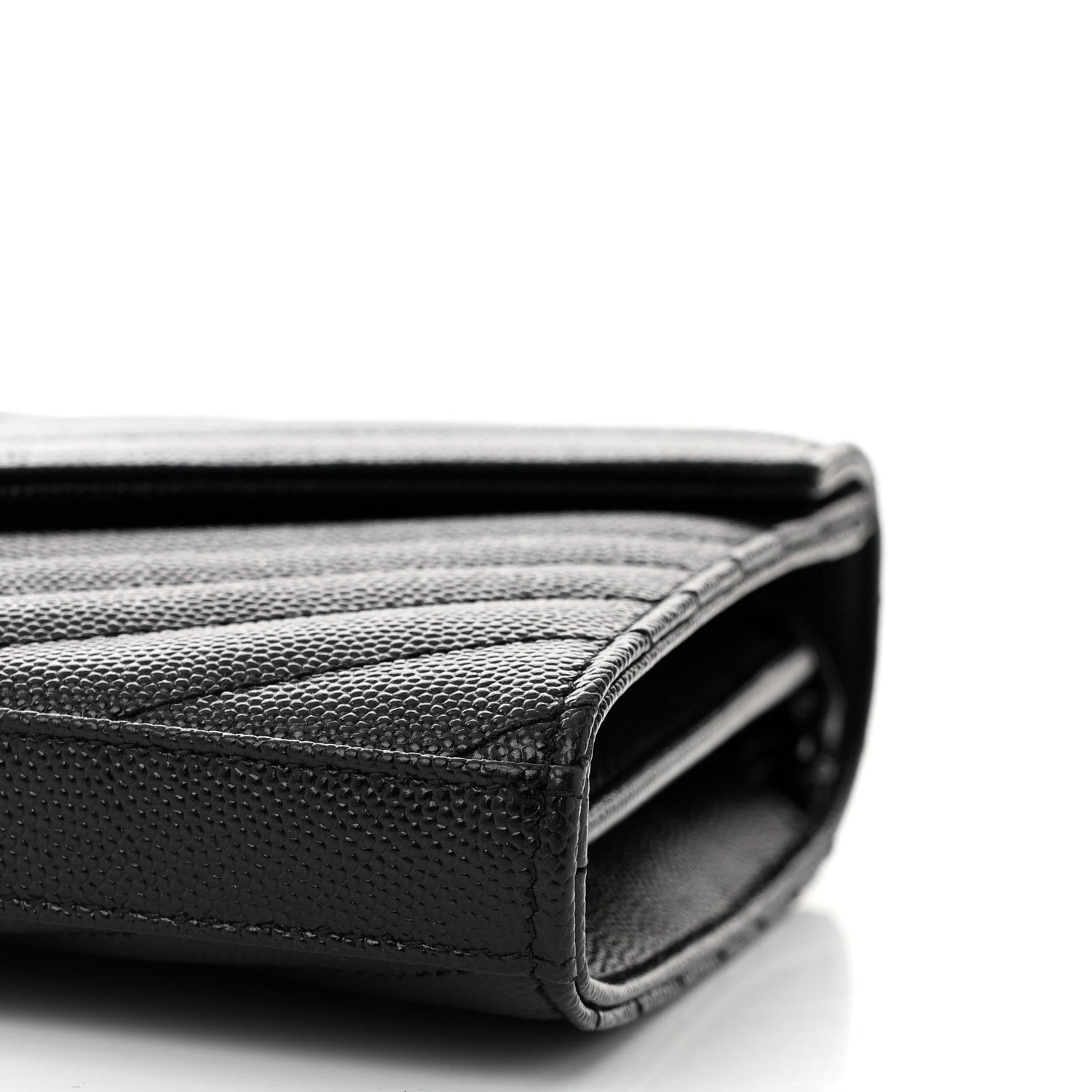 Saint Laurent Grain De Poudre Matelasse Chevron Monogram Monochrome Chain Wallet Black 10 of 12