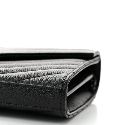 Saint Laurent Grain De Poudre Matelasse Chevron Monogram Monochrome Chain Wallet Black 10 of 12