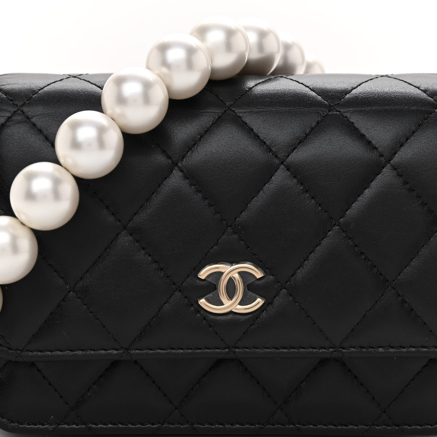Chanel Calfskin Quilted Mini Maxi Pearls Wallet On Chain WOC Black 8 of 11