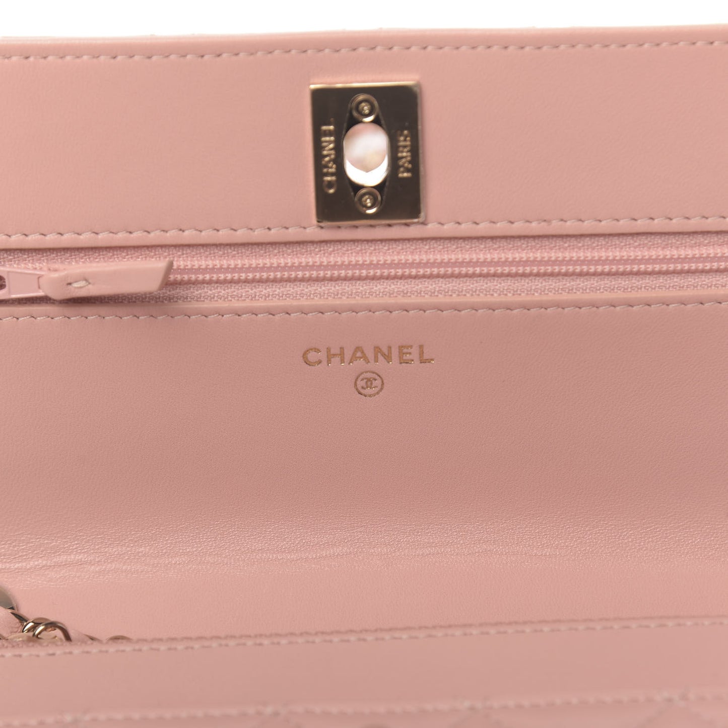 Lambskin Quilted Trendy CC Wallet On Chain WOC Pink
