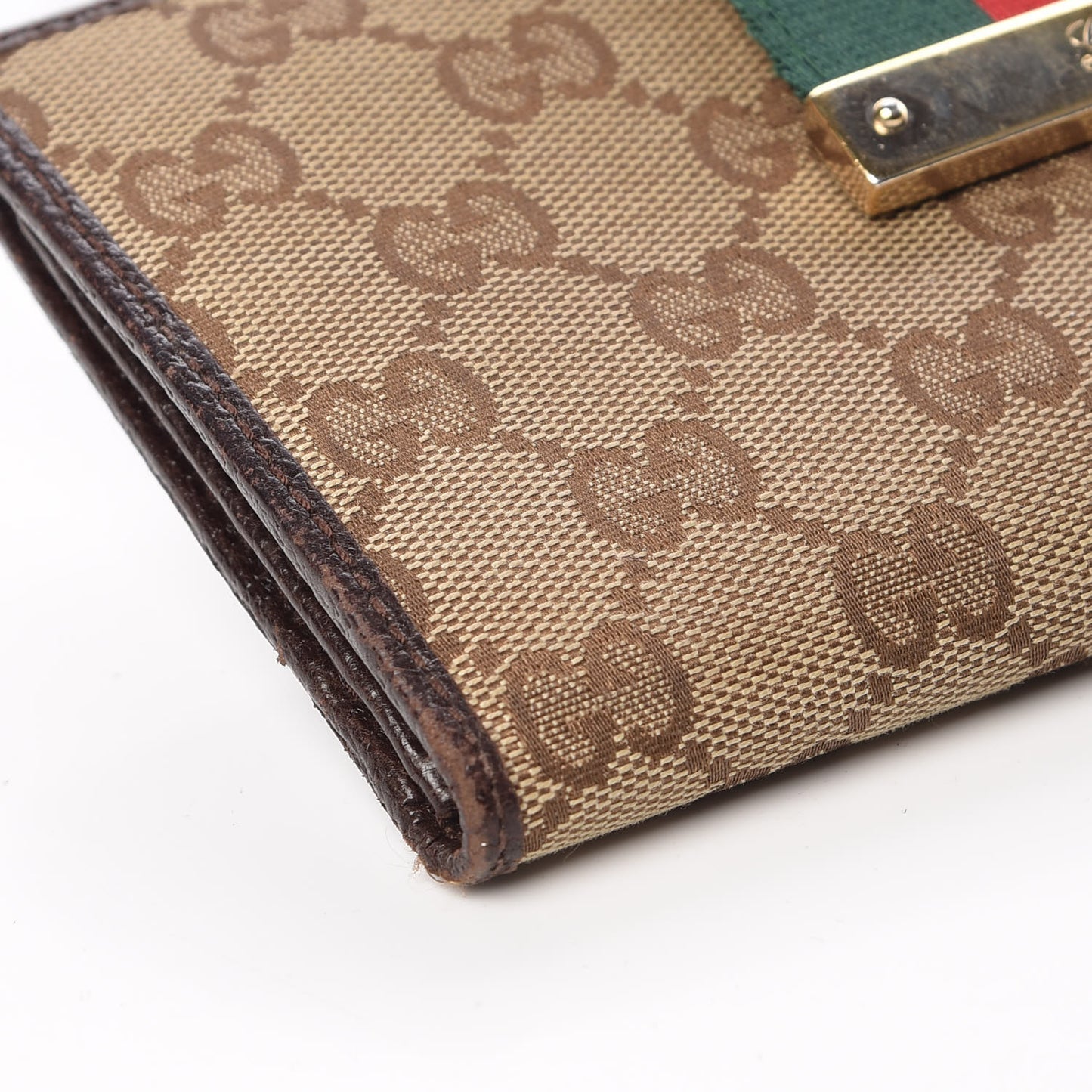 Monogram Calfskin Ladies Web Continental Wallet Beige Ebony Cocoa