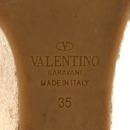 Valentino Garavani Grained Calfskin Rockstud Ankle Strap Espadrille 15/105mm Wedge Sandals 35 Rose Quartz Natural 7 of 13