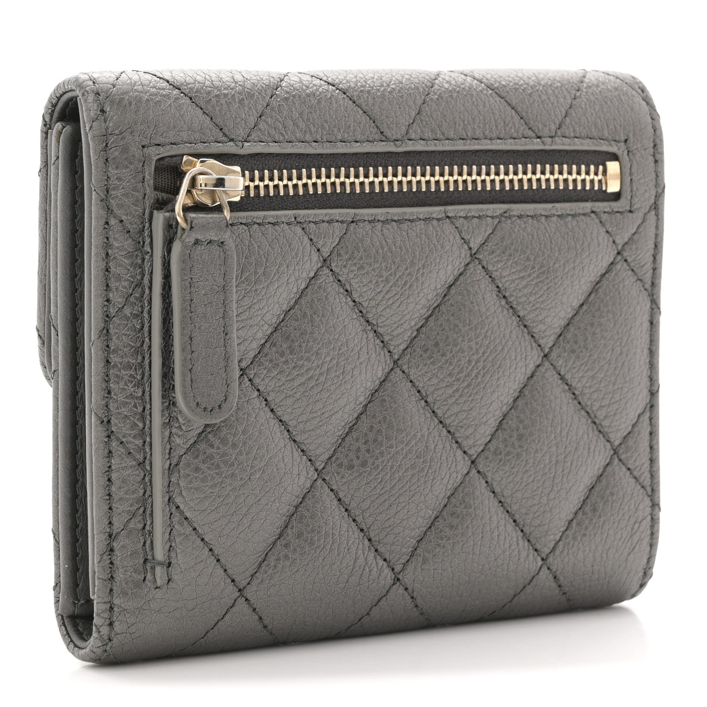 Metallic Calfskin Quilted Reissue Flap Card Holder Wallet Dark Grey