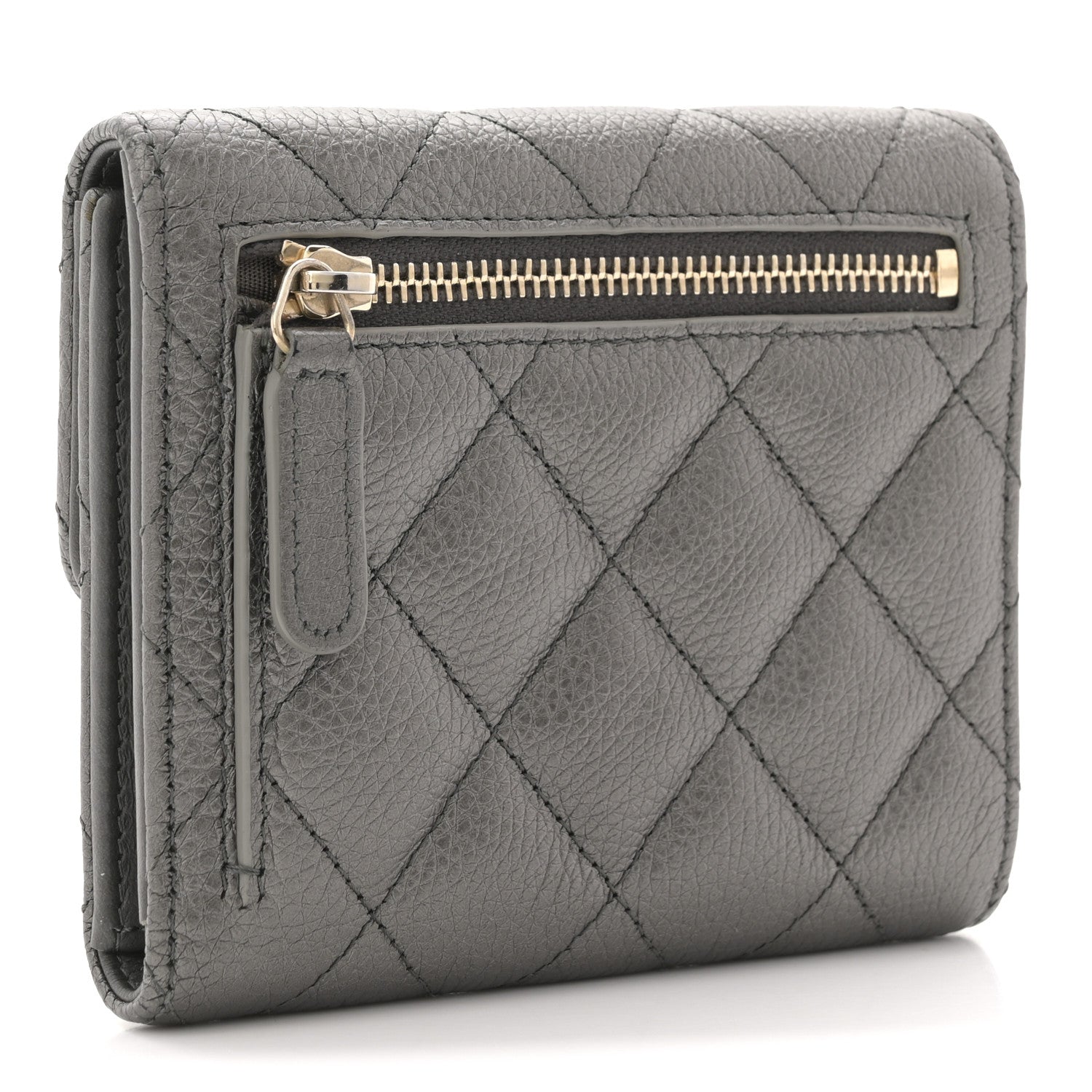 Chanel Metallic Calfskin Quilted Reissue Flap Card Holder Wallet Dark Grey 3 of 8