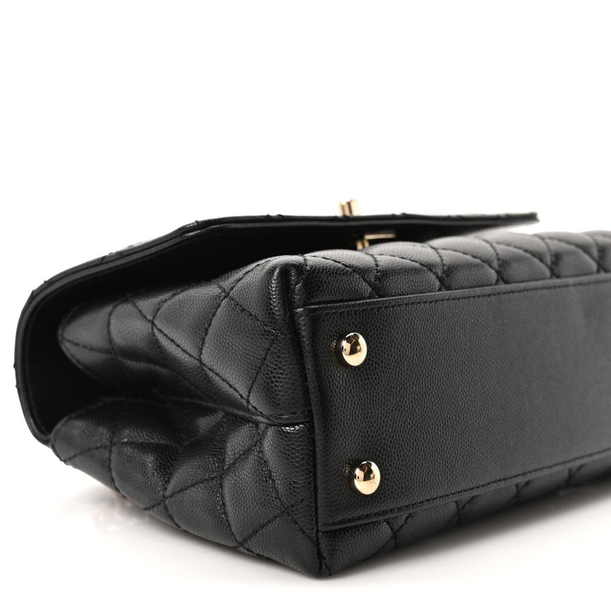 Caviar Lizard Embossed Quilted Mini Coco Handle Flap Black