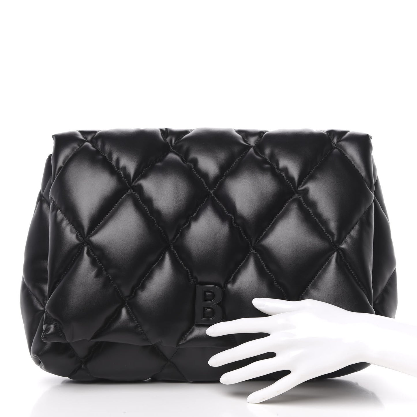 Nappa Calfskin Quilted Touch B Clutch Bag Black