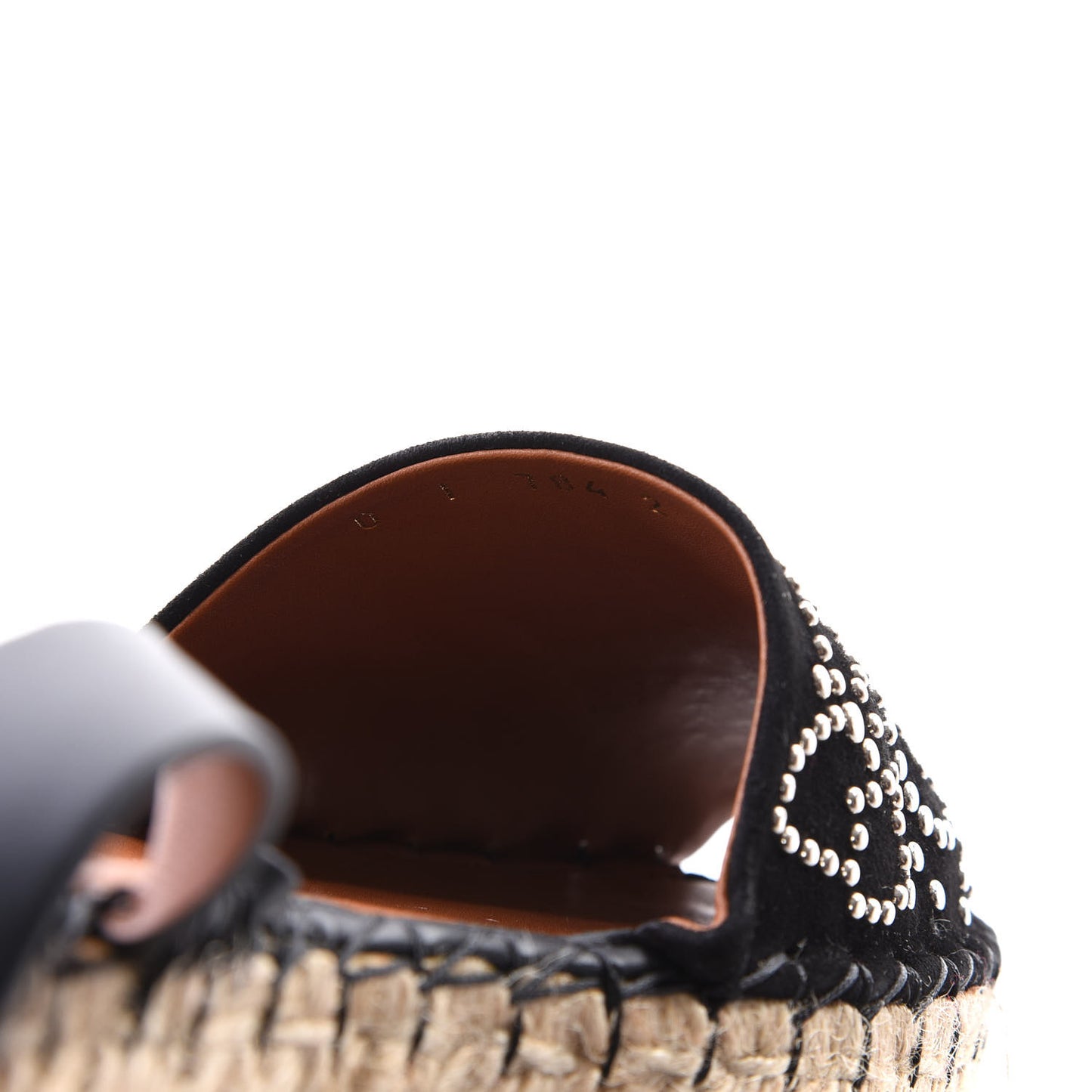 Suede Studded Peep Toe Ankle Wrap Flatform Espadrilles 38 Black