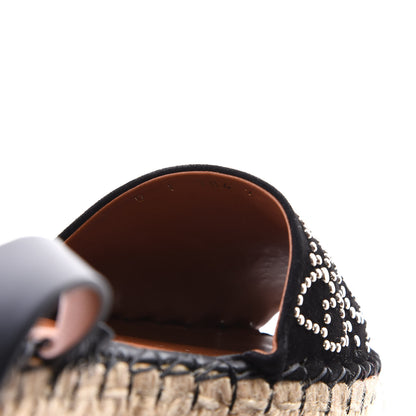 Valentino Garavani Suede Studded Peep Toe Ankle Wrap Flatform Espadrilles 38 Black 8 of 12