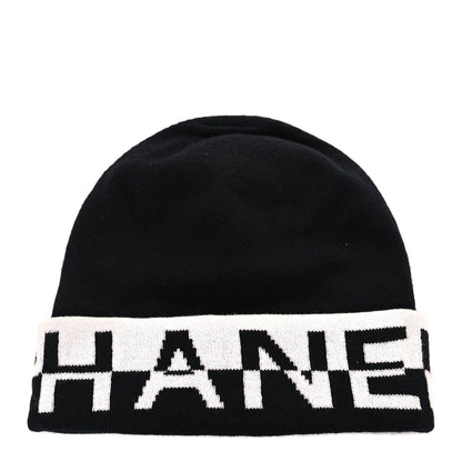 Chanel Cashmere Logo Beanie Hat Black White 1 of 3