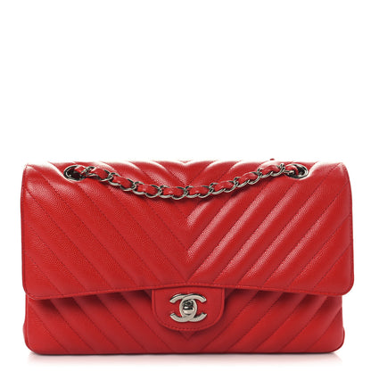 Chanel Caviar Chevron Quilted Medium Double Flap Red 1 of 10