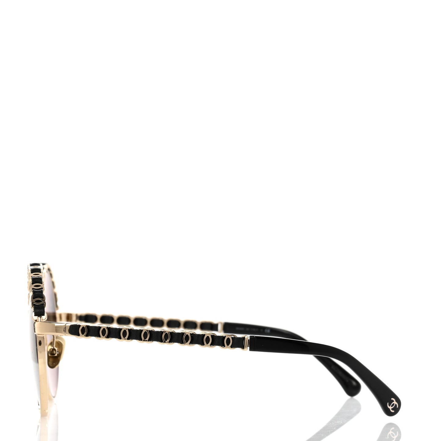 Metal Calfskin Round Chain Sunglasses 4265-Q Black