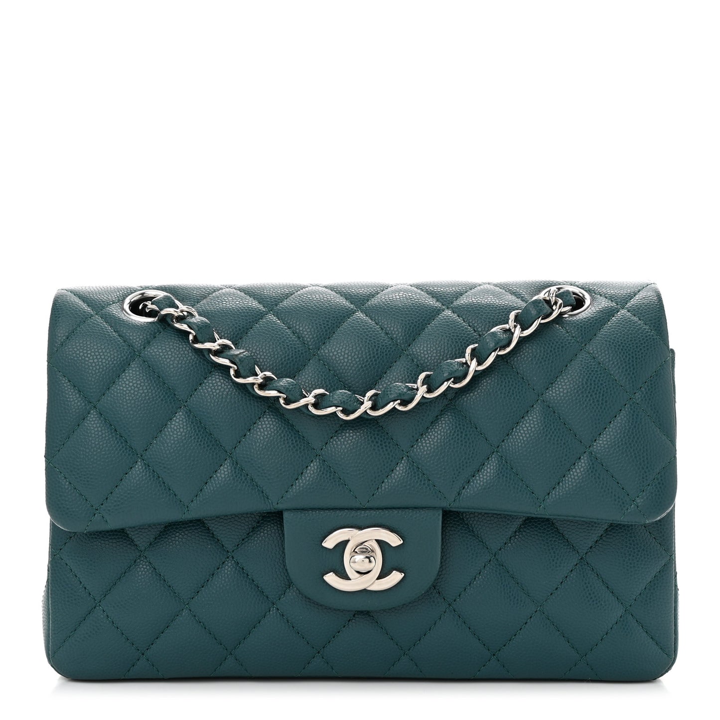 Caviar Quilted Small Double Flap Light Green
