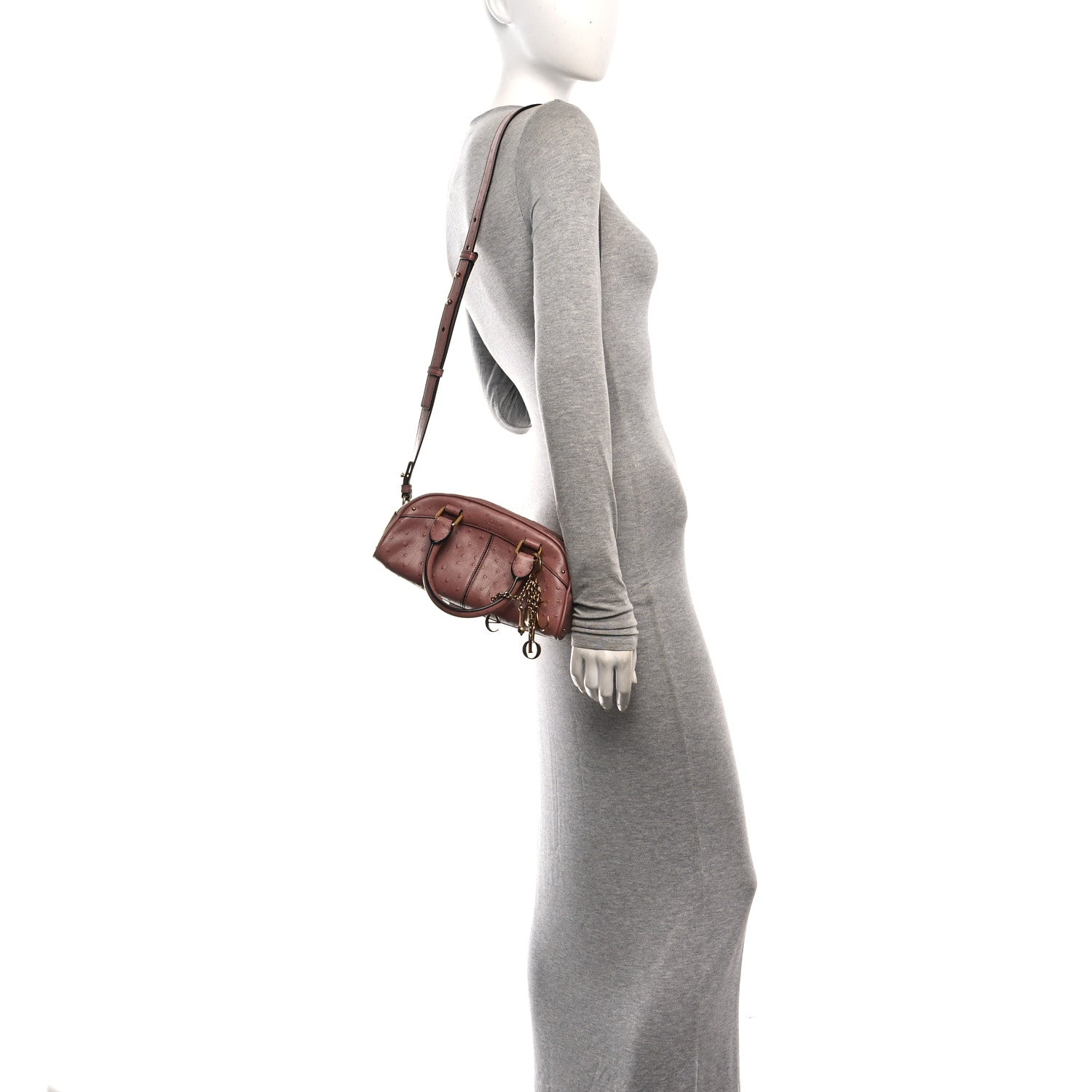 Chloe Buffalo Ostrich Effect Small Charms Bowling Bag Nougat 2 of 10