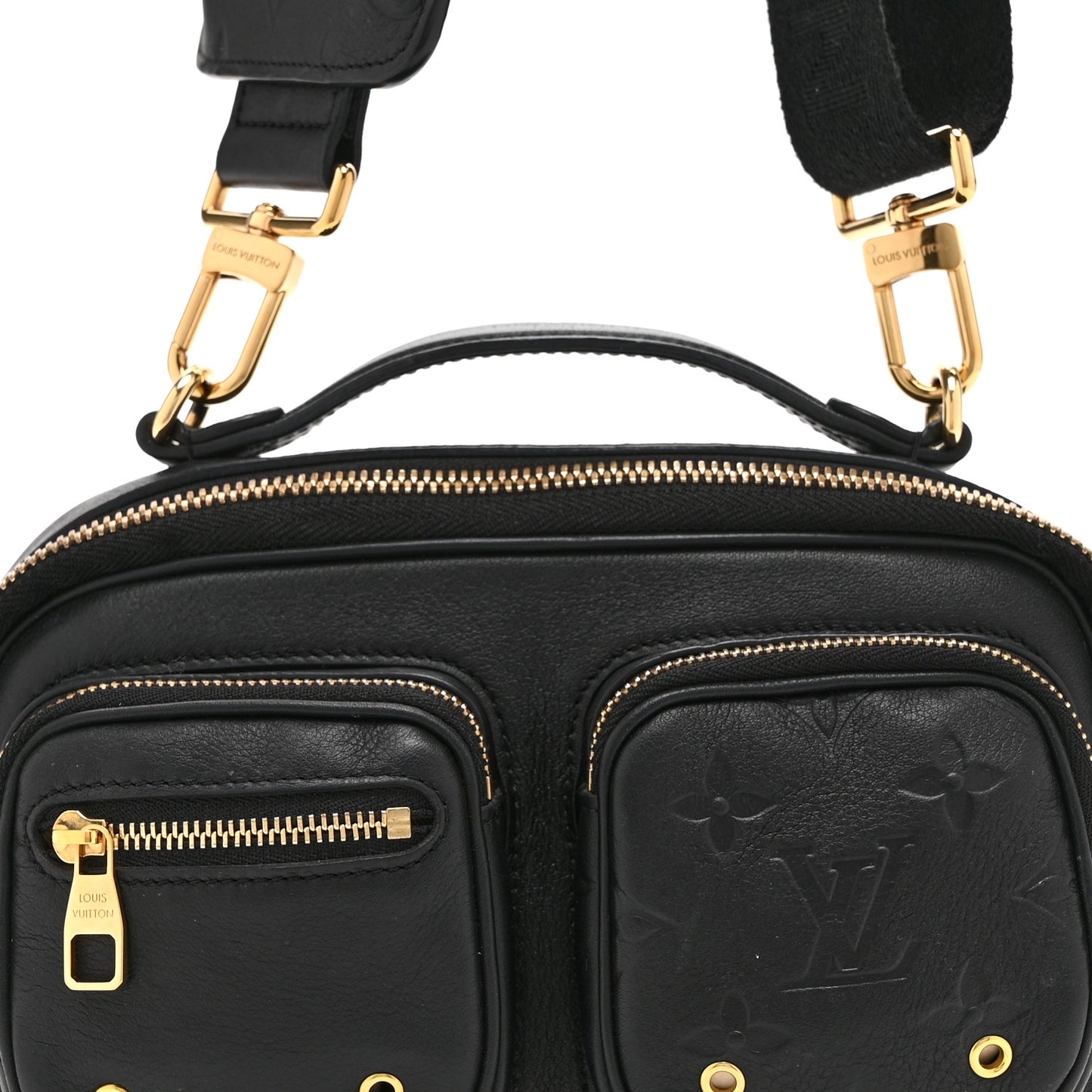 Calfskin Monogram Embossed Utility Crossbody Black