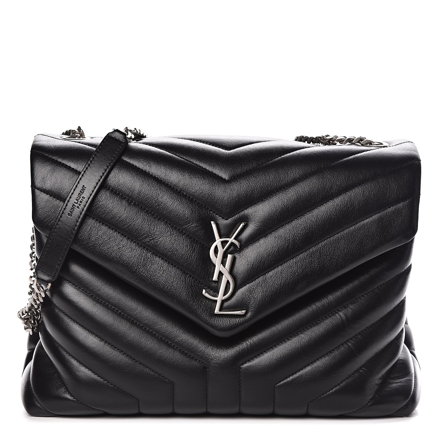 Calfskin Y Quilted Monogram Medium Loulou Chain Satchel Black