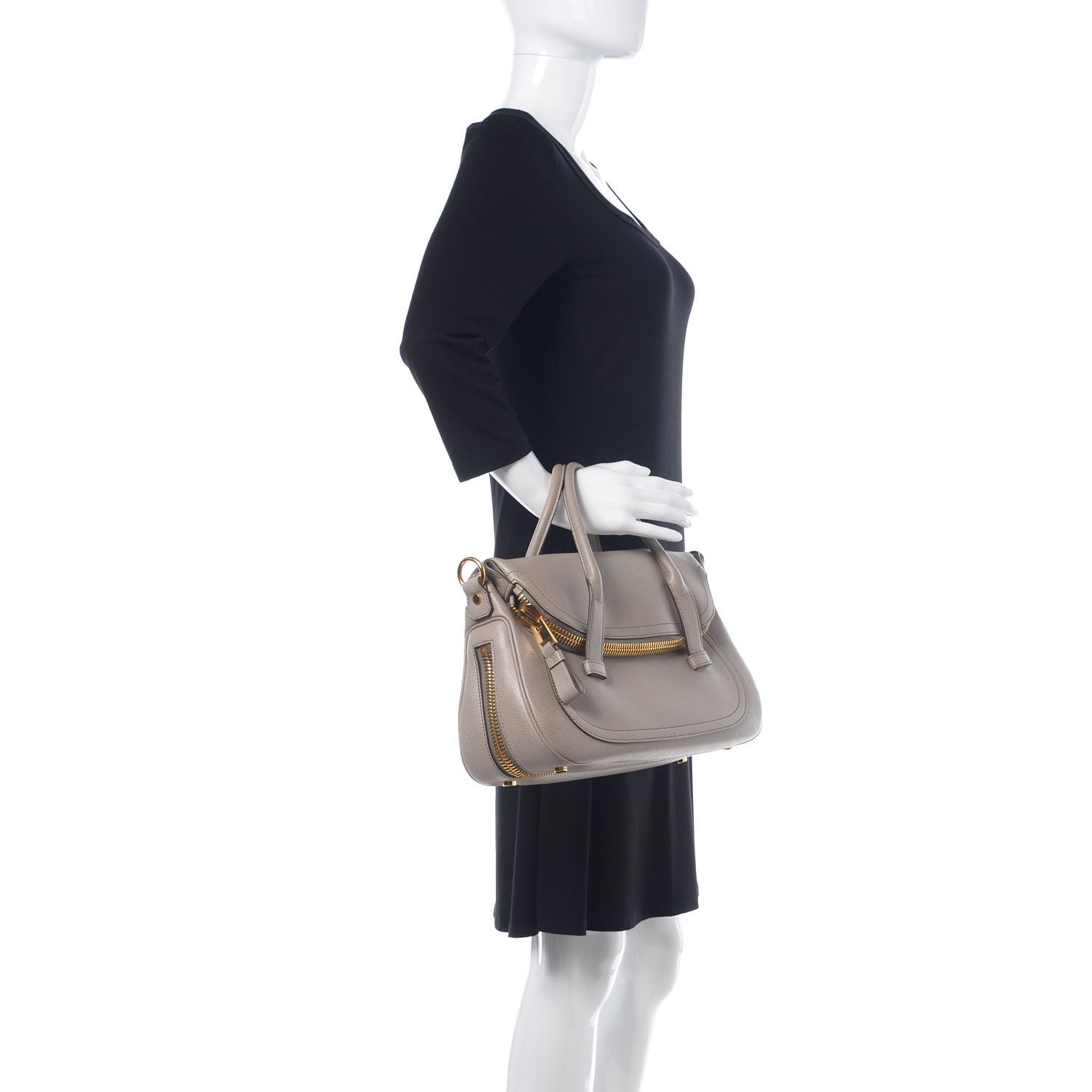 Tom Ford Pebbled Calfskin Medium Top Handle Jennifer Warm Taupe 2 of 6