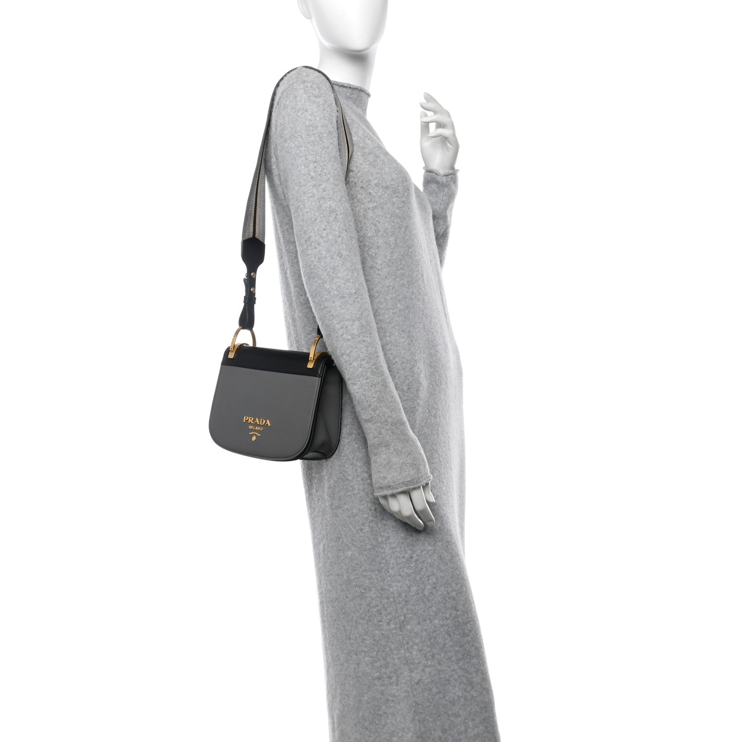Prada City Calf Pionniere Saddle Bag Marmo Black 2 of 12