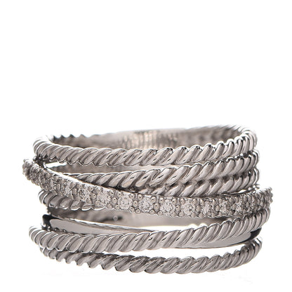 David Yurman Sterling Silver Diamond Wide Crossover Cable Ring 54 7 1 of 5