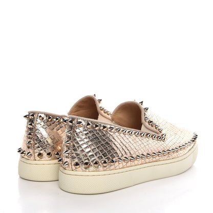 Christian Louboutin Metallic Snakeskin Embossed Pik Boat Flat 36 Colombe 4 of 8