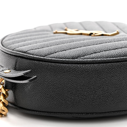 Saint Laurent Grain De Poudre Matelasse Chevron Quilted Round Vinyle Camera Bag Black 8 of 9