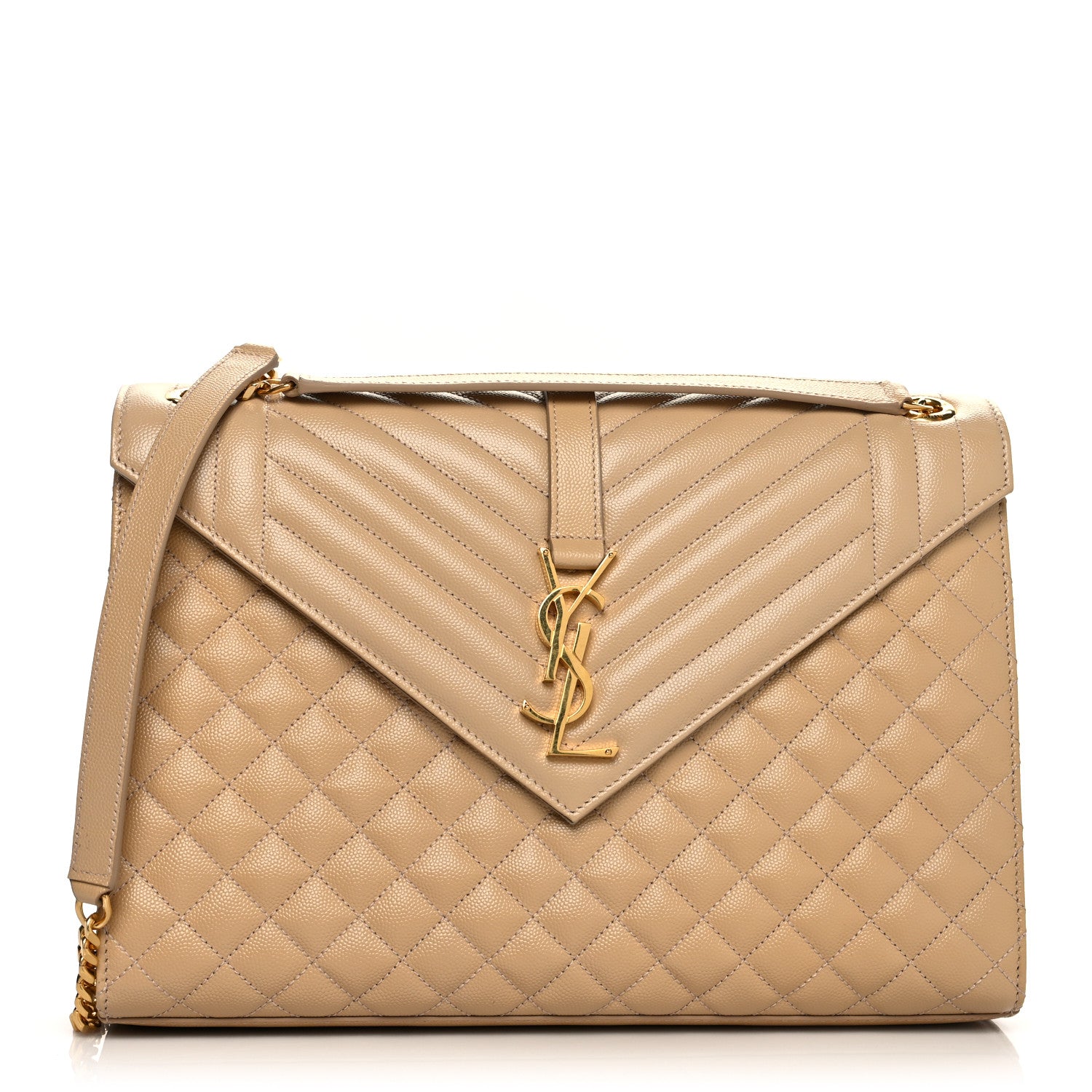 Saint Laurent Grain De Poudre Mixed Matelasse Large Triquilt Monogram Satchel Nude Powder 2 of 10