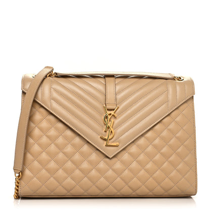 Saint Laurent Grain De Poudre Mixed Matelasse Large Triquilt Monogram Satchel Nude Powder 2 of 10