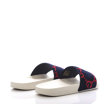 Gucci Terry Cloth GG Monogram Slide Sandals 37 Blue Red 4 of 9