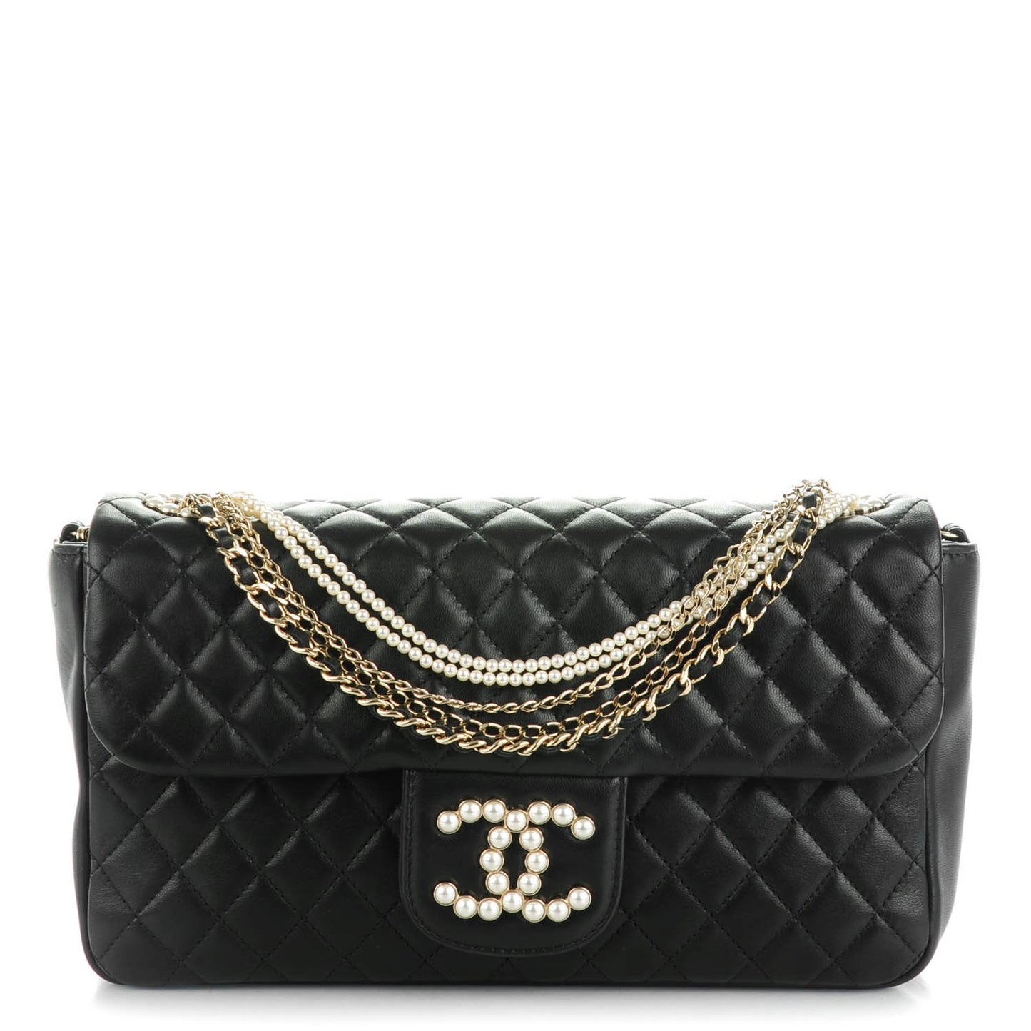 Lambskin Quilted Medium Westminster Pearl Flap Black