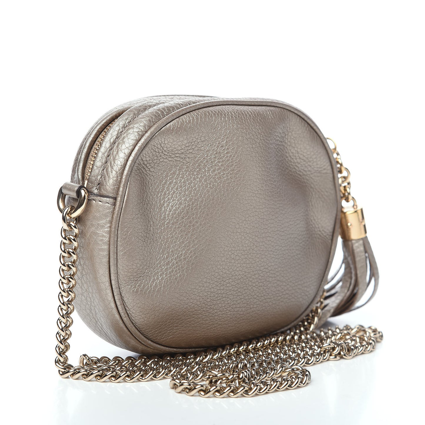 Metallic Pebbled Calfskin Mini Soho Chain Bag Golden Beige