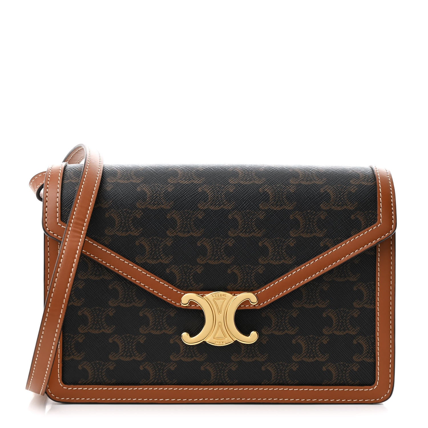 Celine Triomphe Canvas Calfskin Enveloppe Bag Tan 1 of 12