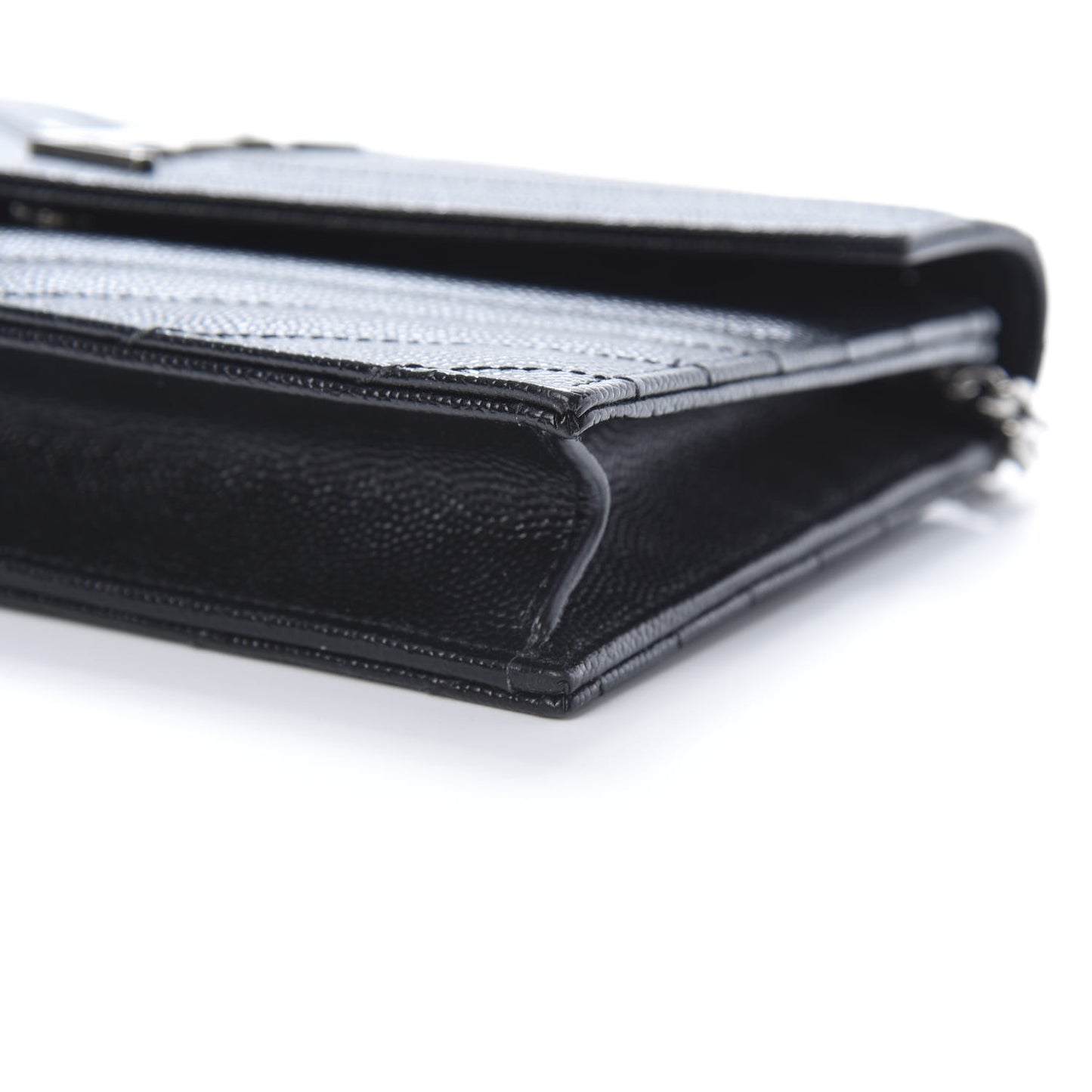 Grain De Poudre Matelasse Chevron Monogram Envelope Chain Wallet Black
