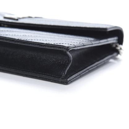 Saint Laurent Grain De Poudre Matelasse Chevron Monogram Envelope Chain Wallet Black 10 of 11