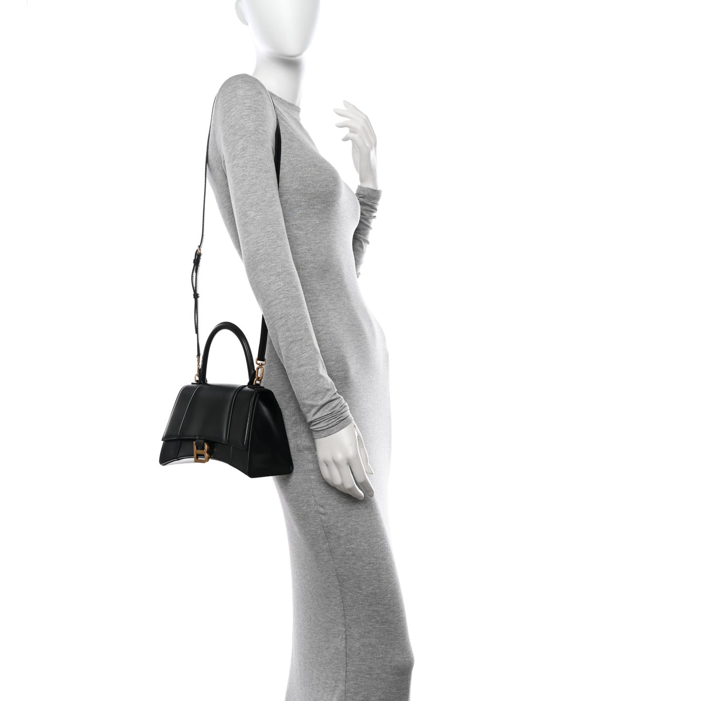Shiny Box Calfskin Small Hourglass Top Handle Bag Black