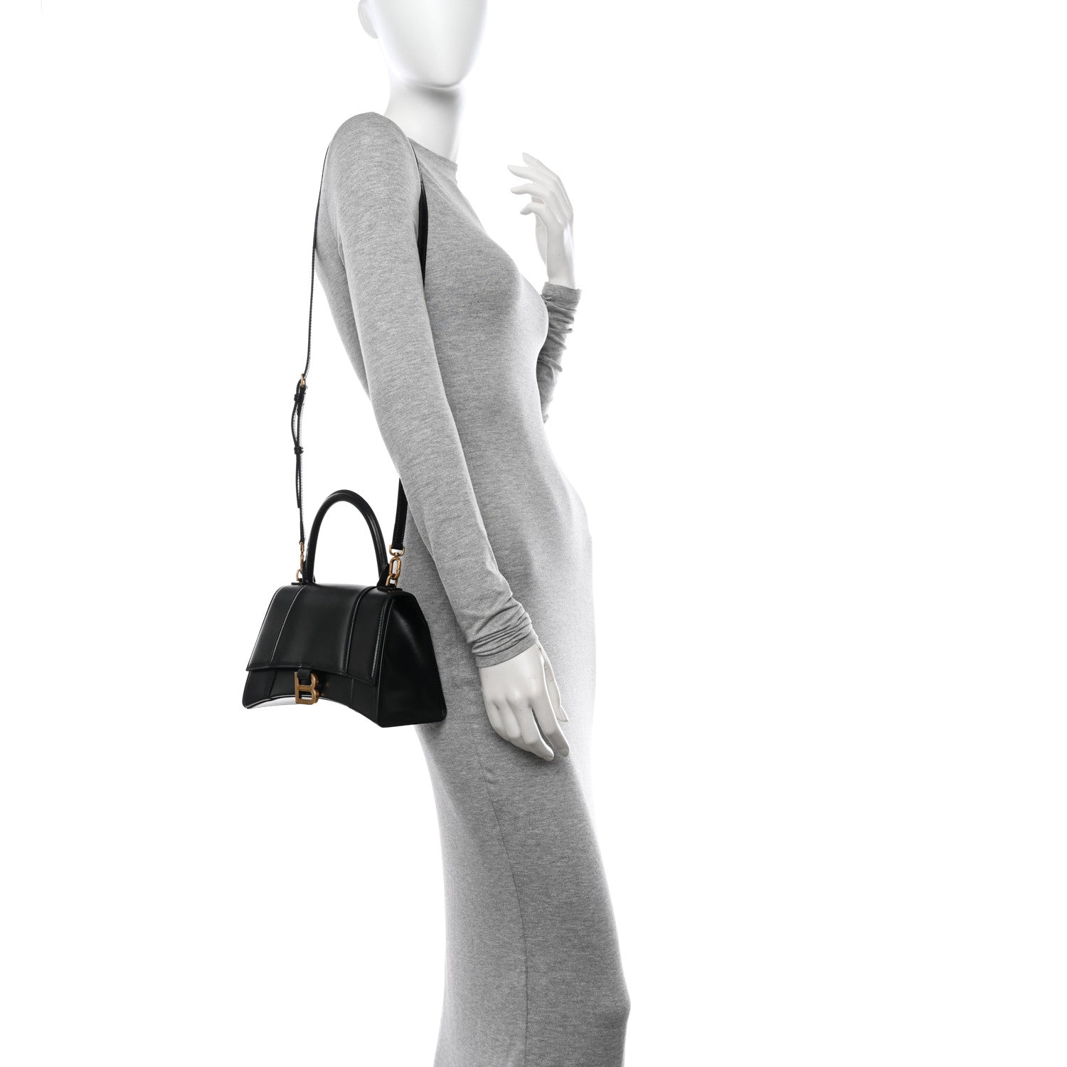 Balenciaga Shiny Box Calfskin Small Hourglass Top Handle Bag Black 2 of 9