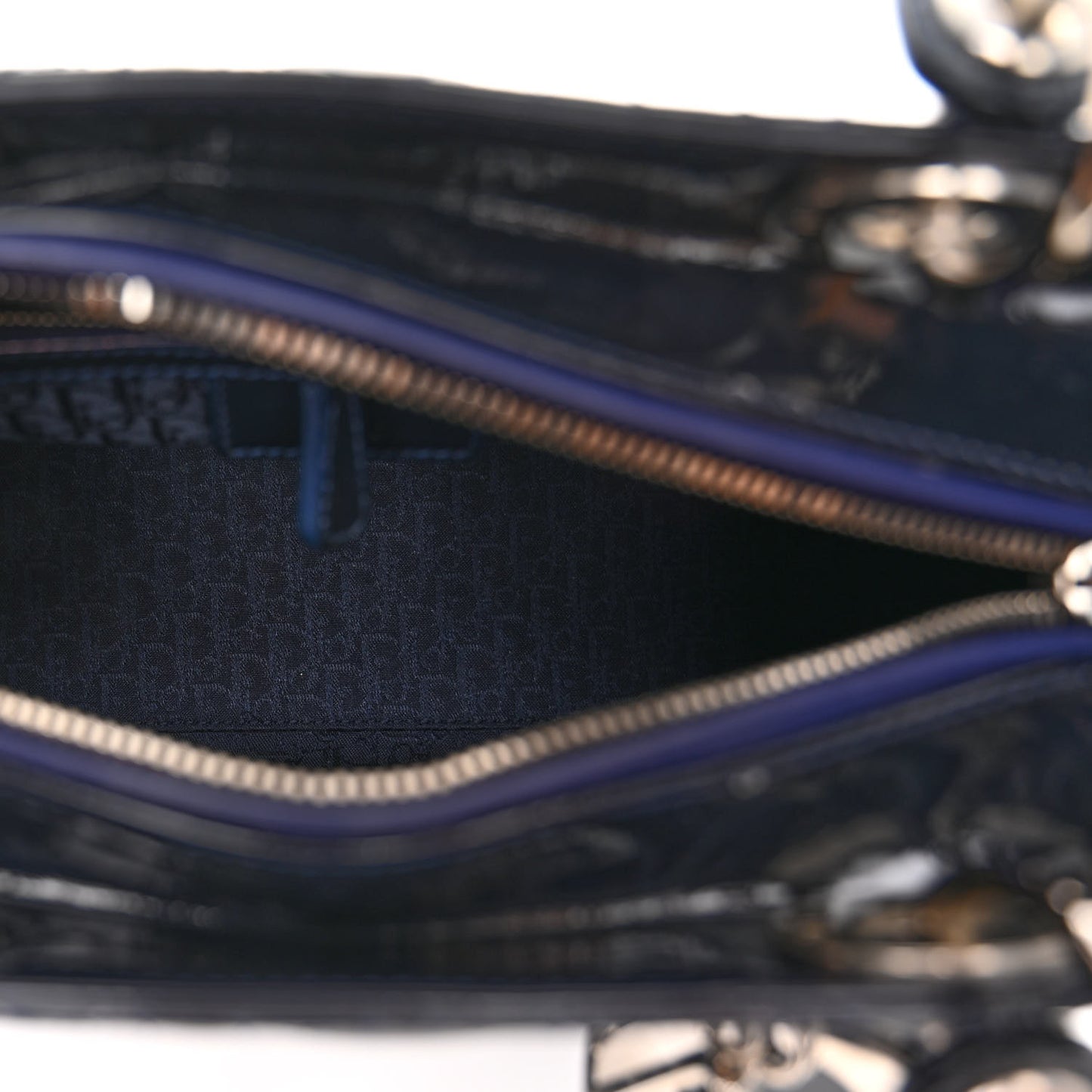 Patent Cannage Medium Lady Dior Navy Blue