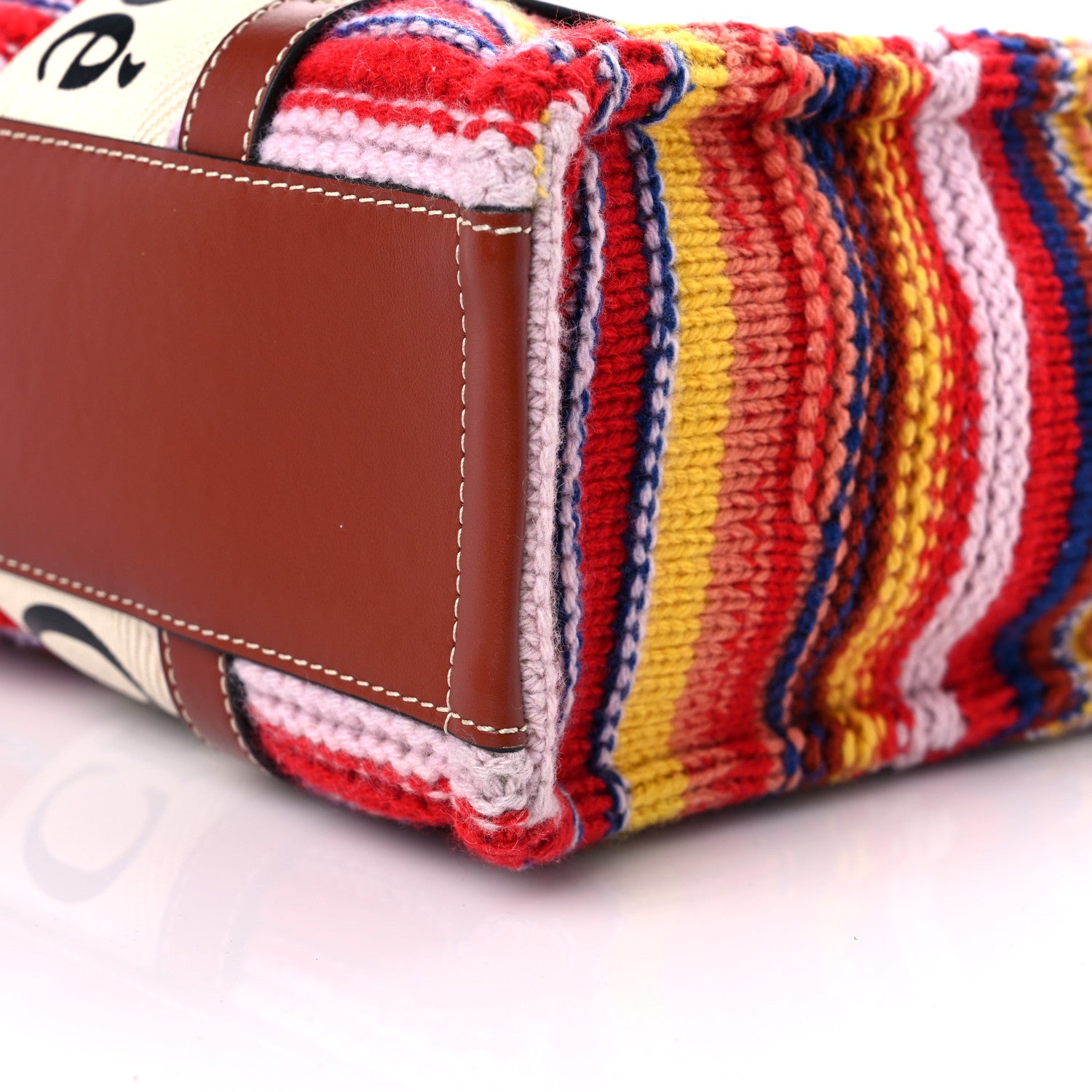 Chloe Knit Calfskin Medium Woody Ribbon Tote Red Multicolor 9 of 10