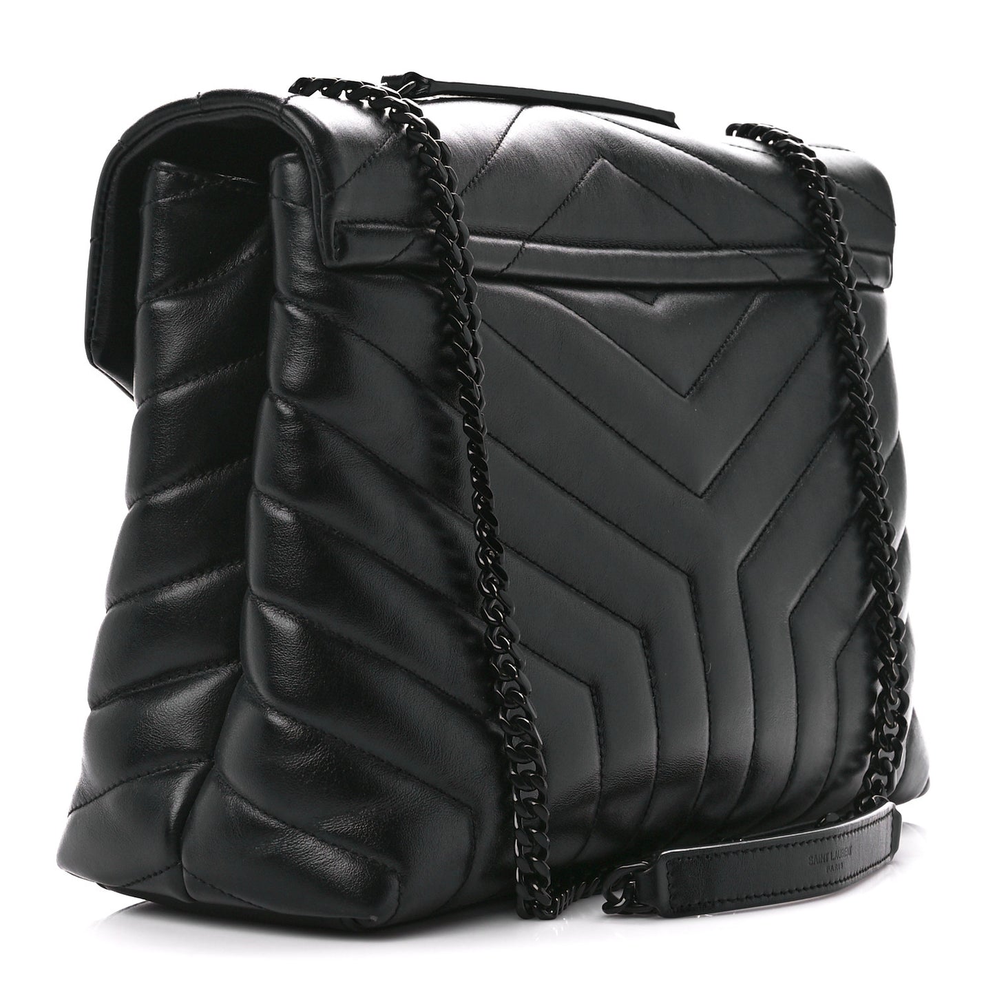 Calfskin Y Quilted Monogram Monochrome Medium Loulou Chain Satchel Black