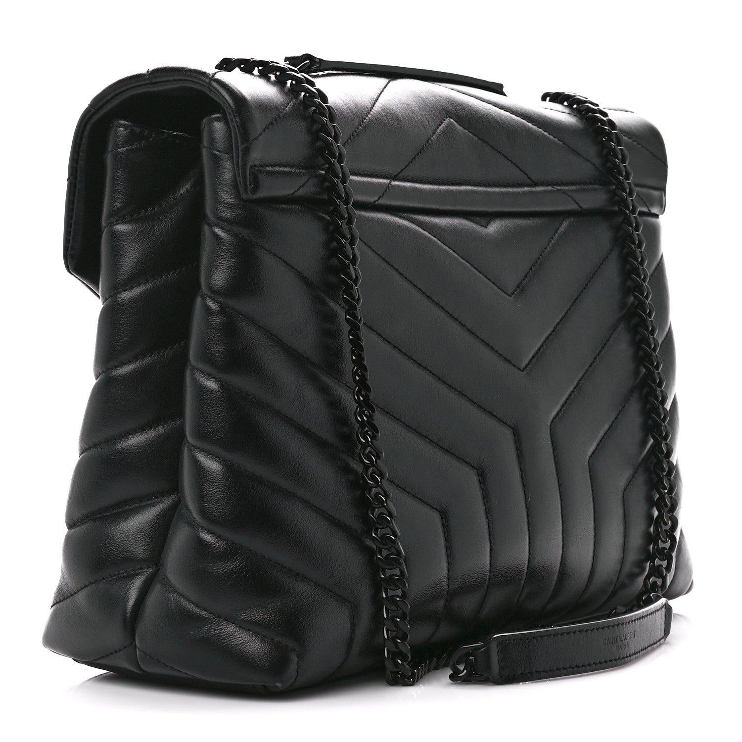 Saint Laurent Calfskin Y Quilted Monogram Monochrome Medium Loulou Chain Satchel Black 3 of 12