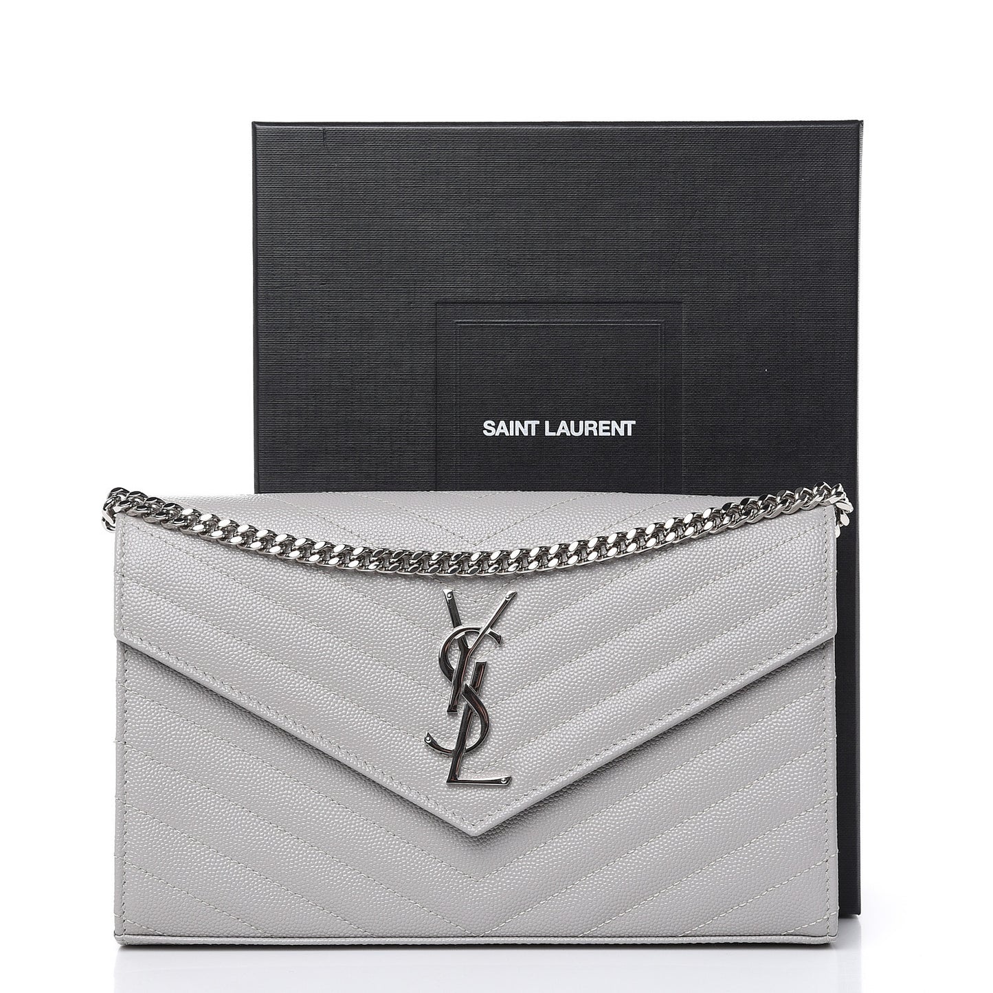 Grain De Poudre Matelasse Chevron Monogram Chain Wallet Granite