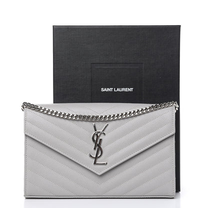 Saint Laurent Grain De Poudre Matelasse Chevron Monogram Chain Wallet Granite 9 of 10