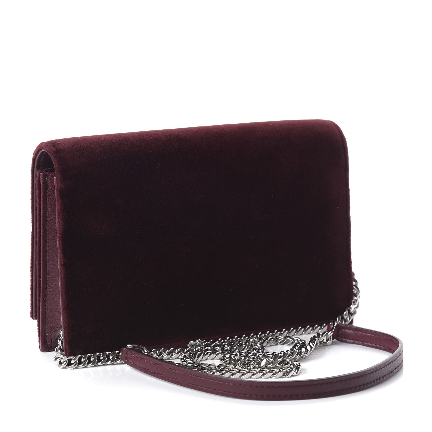 Saint Laurent Velvet Crystal Monogram Kate Tassel Shoulder Bag Burgundy 4 of 9