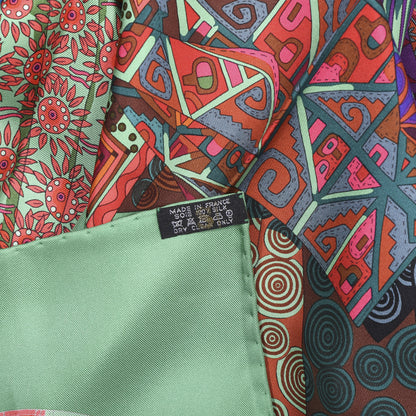 Hermes Silk Voyage En Etoffes Scarf 90 Emeraude Violet Rouge 5 of 5