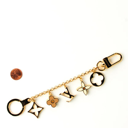 Louis Vuitton Brass Enamel Fleur De Monogram Bag Charm Chain Gold 2 of 5