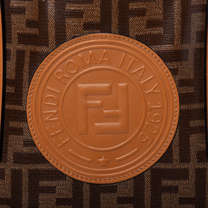 Fendi Glazed Fabric Vitello Century FF 1974 Stamp Patch Shopping Tote Mogano Panna Caramello 15 of 24