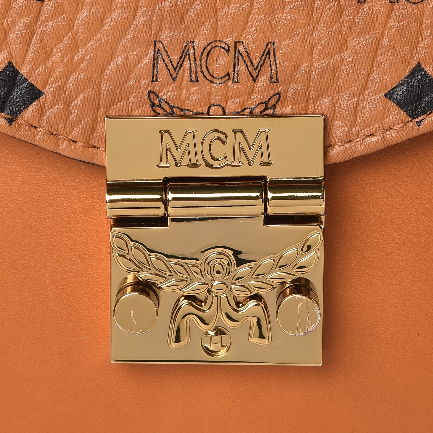 MCM Visetos Medium Patricia Pocket Satchel Cognac 7 of 10